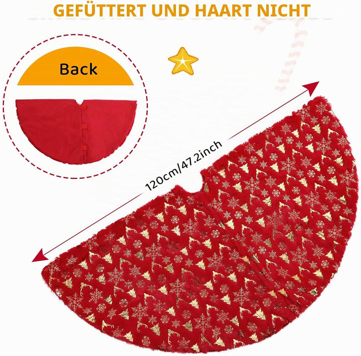 KONVINIT Weihnachtsbaum Rock Rot Weihnachtsbaumdecke Round Plüsch Christmasbaumdecke Glitzer Fell We