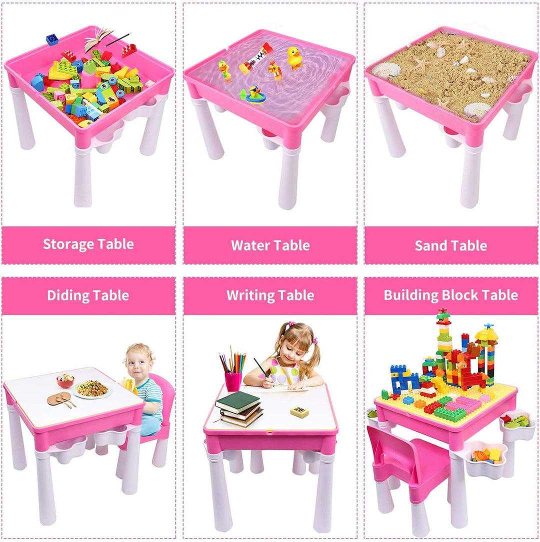 burgkidz Kindertisch mit Stühle, Kinder Tisch Stuhl Set für Prinzessin Mädchen mit 128 Stück Grosse