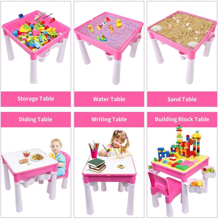 burgkidz Kindertisch mit Stühle, Kinder Tisch Stuhl Set für Prinzessin Mädchen mit 128 Stück Grosse