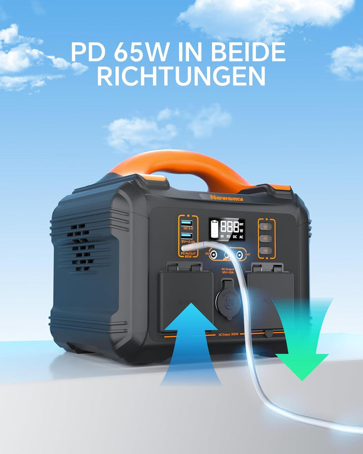 Newsmy Tragbares Powerstation 300W/230V x 2 Wechselstromausgang (600W Peak) Pure Sinuswelle 236.25WH