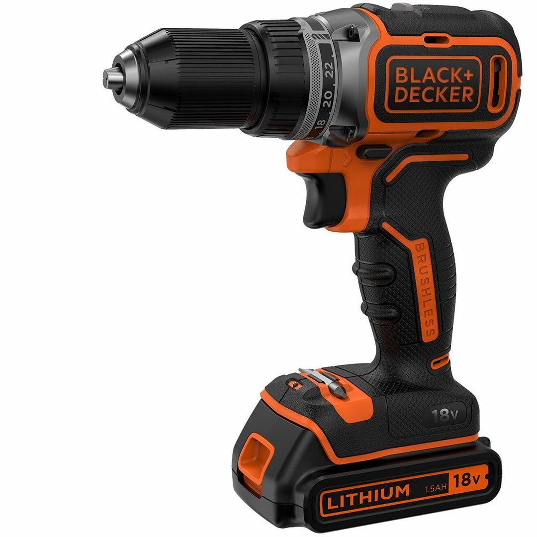 Black+Decker Akku-Bohrschrauber, Bohrmaschine (18 V 1.5Ah, bürstenloses 2-Gang-Getriebe, 1 Stück) BL