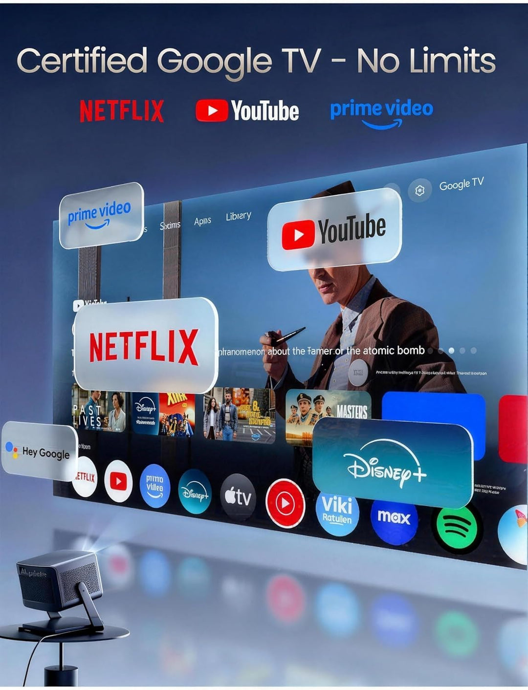 Dangbei DBOX02 Pro 4K Beamer mit Google TV & Netflix, 2000 ISO Lumen, HDR10+, Dolby Audio, 3D Ready,