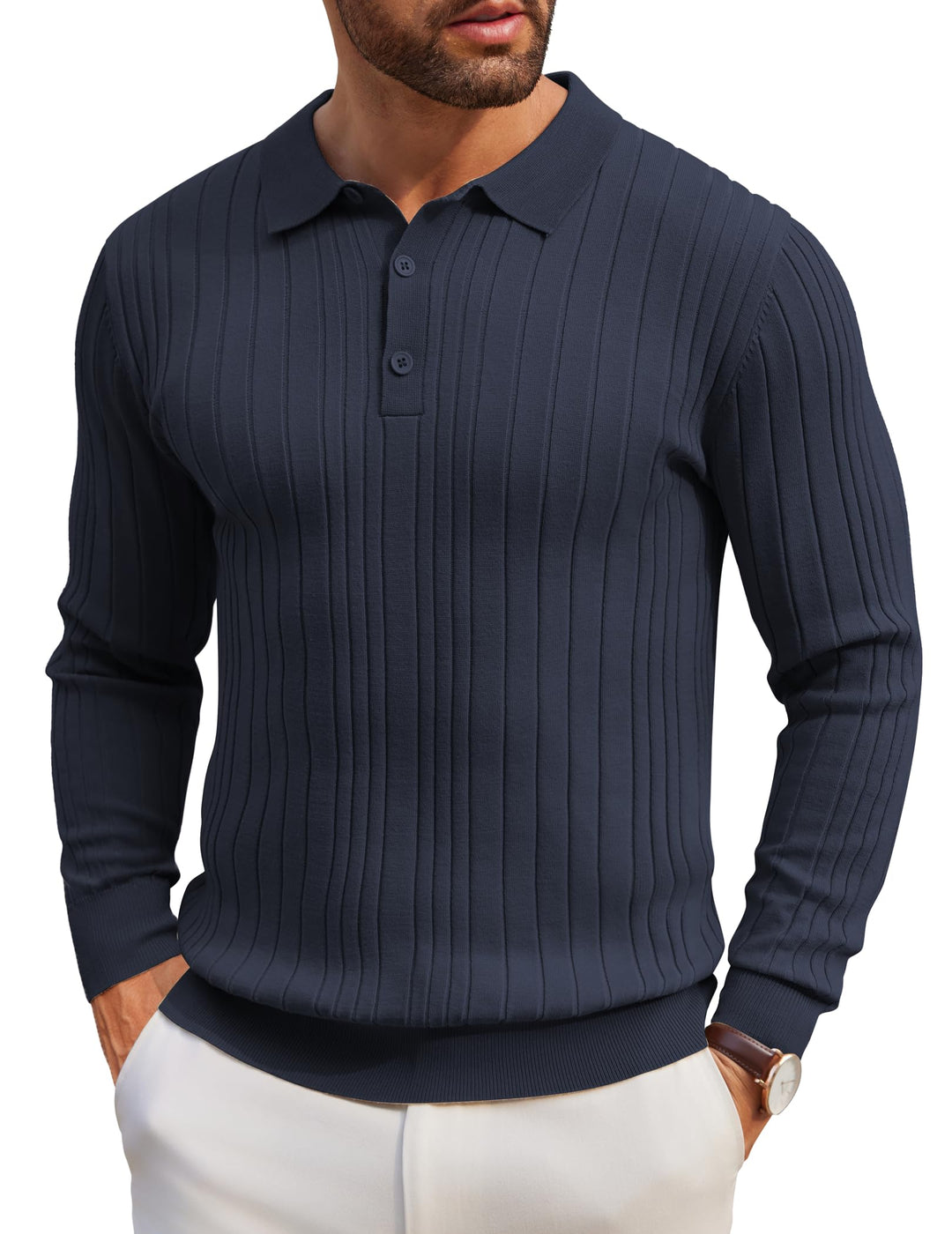 COOFANDY Polo Pullover Herren Strickpullover mit Polokragen Strick Poloshirt Herren Langarm Polo Pul