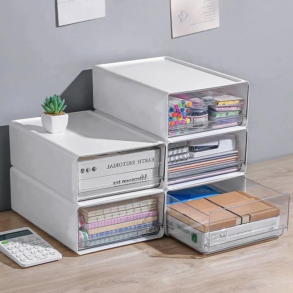 2 Stück Schreibtisch Schubladenbox a4 Gross, Büro Organizer Plastic mit Schubladen Stapelbar, Aufbew