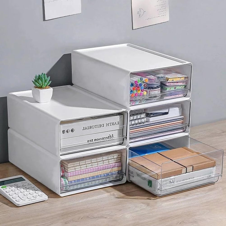 2 Stück Schreibtisch Schubladenbox a4 Gross, Büro Organizer Plastic mit Schubladen Stapelbar, Aufbew