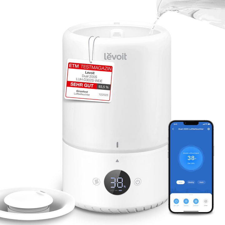 Levoit 19dB leise Top Fill Luftbefeuchter, 360° Drehdüse, Smart Humidifier, Raumluftbefeuchter, Auto