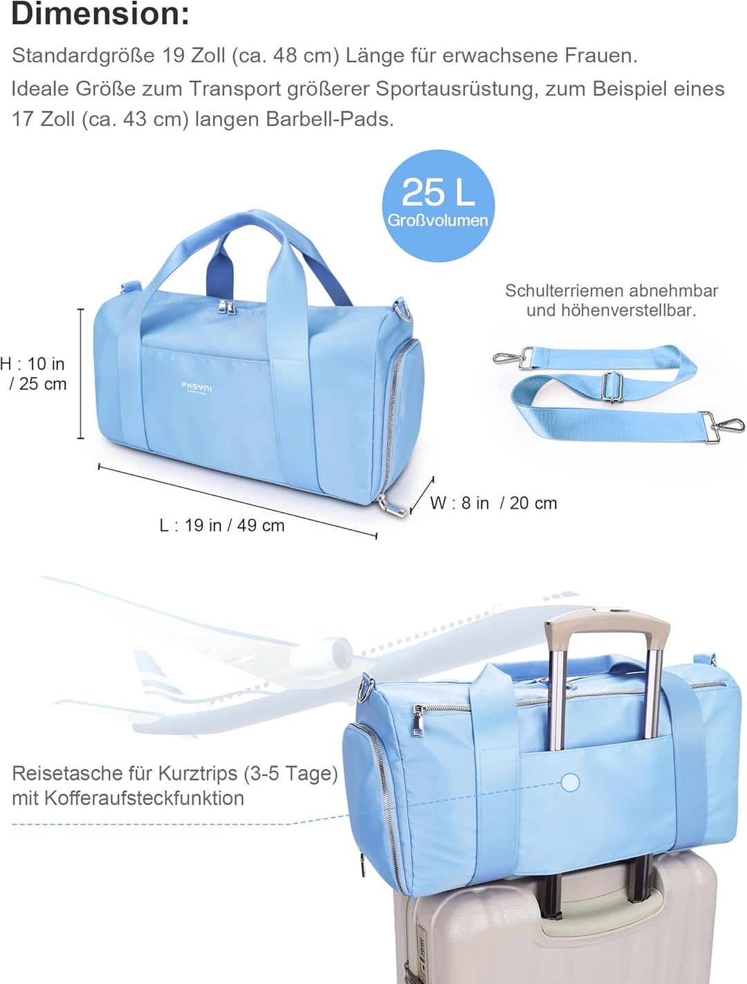 Sporttasche Reisetasche für Damen und Herren,wasserdichte Handgepäcktasche,Trainingstasche für Reise