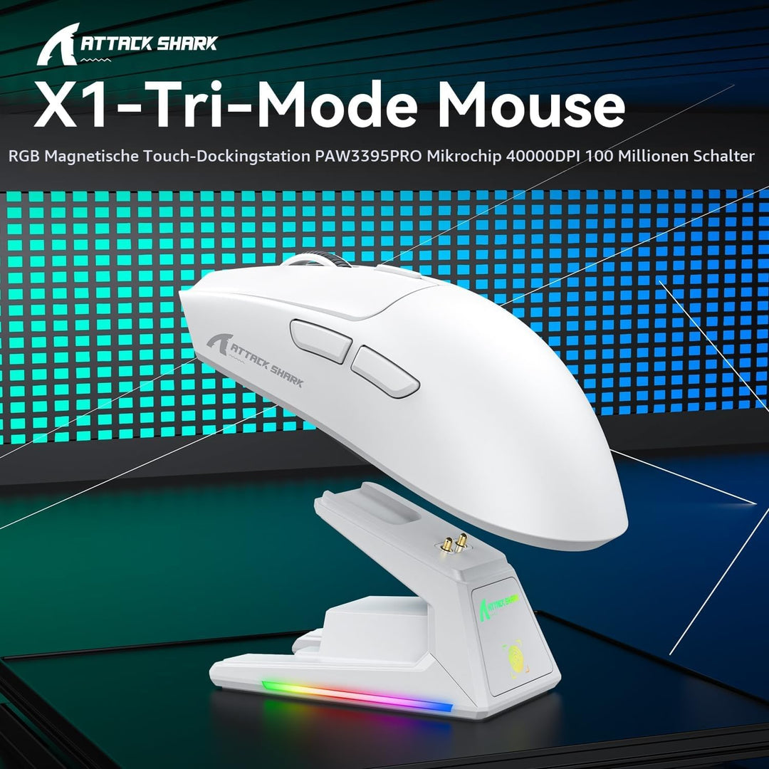 ATTACK SHARK X1 Gaming Mouse with Touchpad RGB Charging Dock, PixArt PAW3395PRO Gaming Sensor, BT/2.