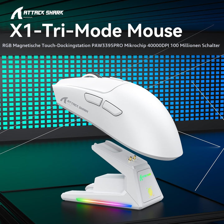 ATTACK SHARK X1 Gaming Mouse with Touchpad RGB Charging Dock, PixArt PAW3395PRO Gaming Sensor, BT/2.
