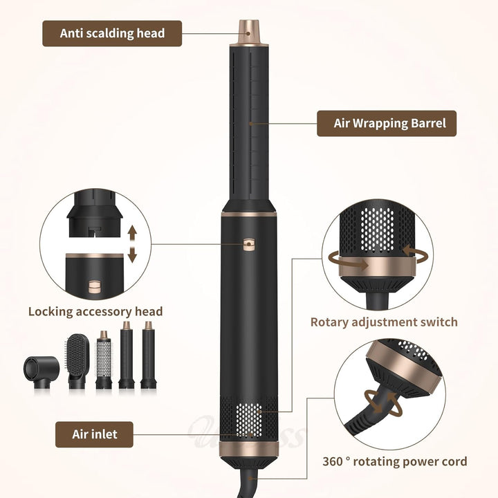 5 in 1 Airstyler 1000W Warmluftbürste Set Haarstyler Rundbürstenföhn, Lockenstab Automatisch, Glätte