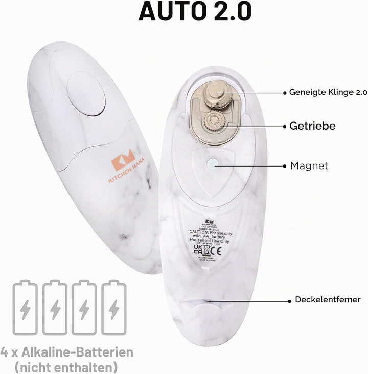 Kitchen Mama Elektrischer Dosenöffner V2 - Verbesserte Klinge öffnet jede Dosenform, Dosenöffner ohn