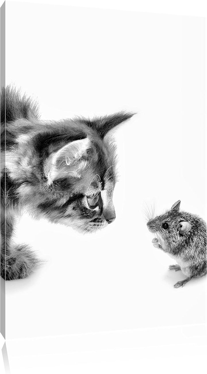 Pixxprint Katze und Maus Freunde als Leinwandbild/Grösse: 120x80 cm/Wandbild/Kunstdruck/fertig bespa