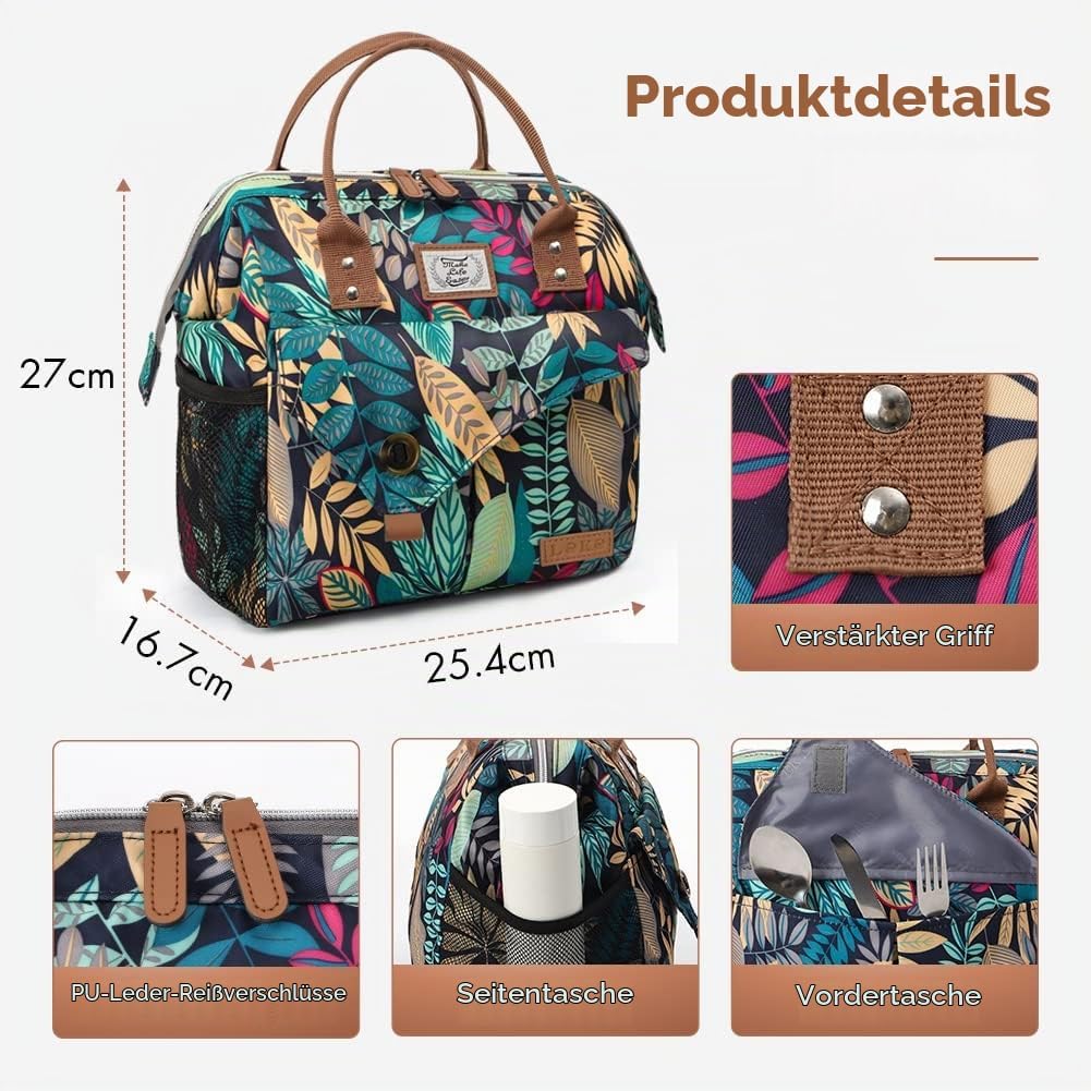 Lekesky Kühltasche Damen Lunchtasche Isolierte für Frauen Auslaufsichere Weit Geöffnete Lunchbox, 11