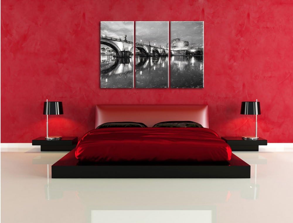 Pixxprint Nachtansicht von S. Angelo-Brücke als Leinwandbild/Grösse: 3 Teilig (120x80) cm/Wandbild/K