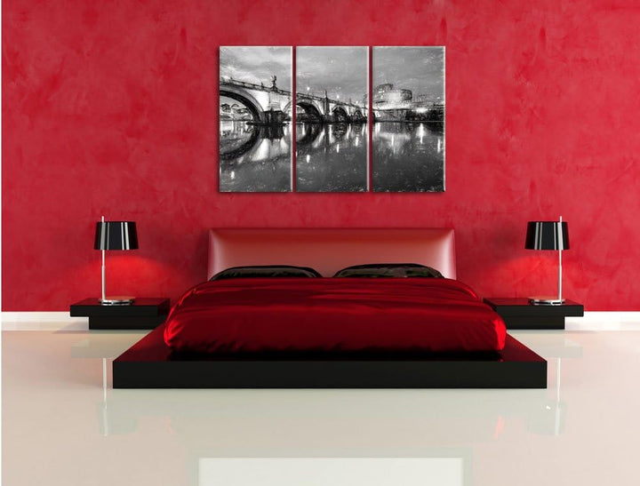 Pixxprint Nachtansicht von S. Angelo-Brücke als Leinwandbild/Grösse: 3 Teilig (120x80) cm/Wandbild/K
