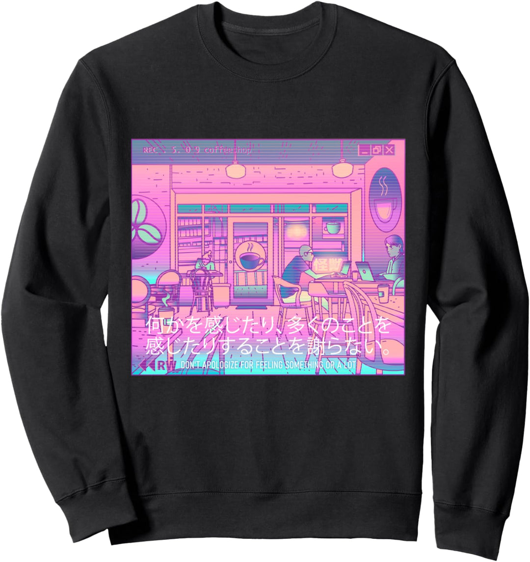 Trippy Vaporwave ästhetische Farben Kaffee Japan Cafe Shop Kunst Sweatshirt