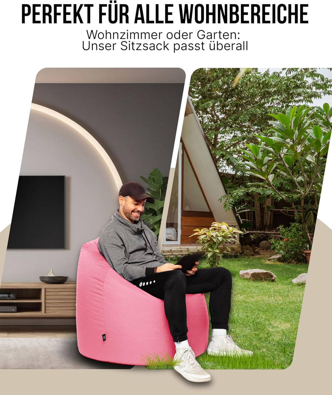 PATCH HOME Sitzsack Tropfenform mit Reissverschluss Nachfüllbar - für In & Outdoor - mit Styropor Fü