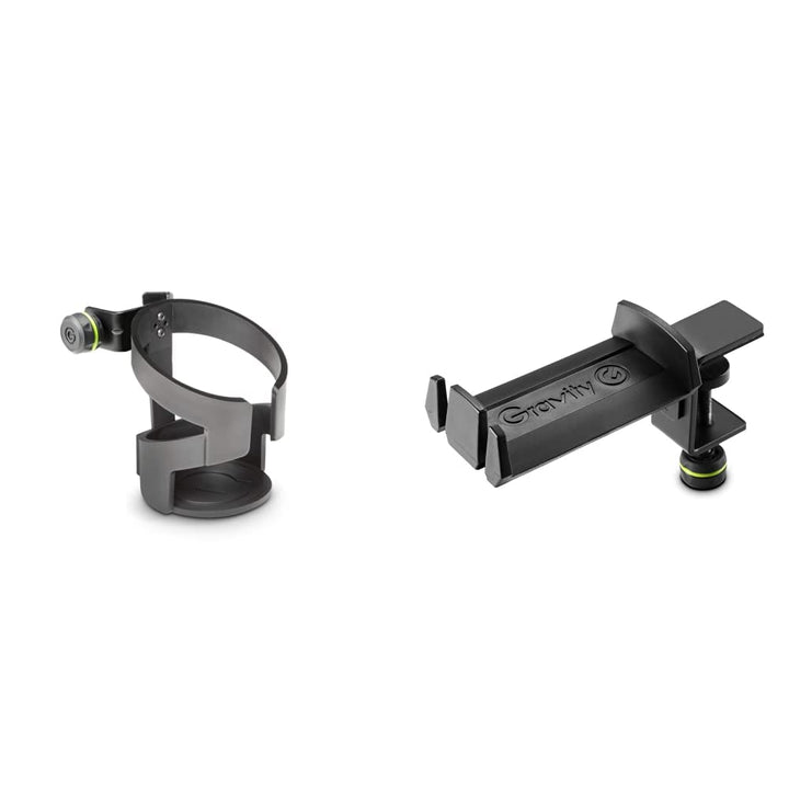 Gravity GMADRINKM Getränkehalter für Mikrofonstative Schwarz & GHPHTC01B Kopfhörerhalter für Tischmo