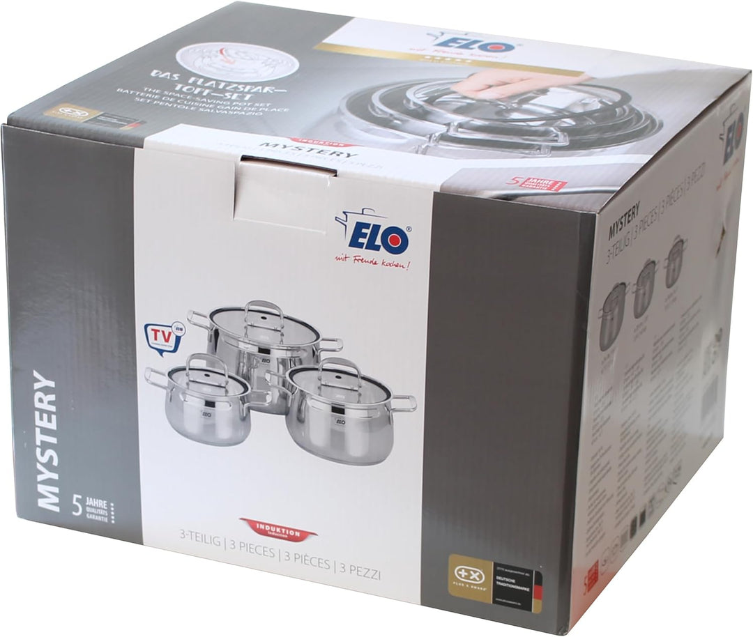 Topfset 3-teilig Mystery 91005, stapelbar, Edelstahl 18/10 - mit Volumenskala & Öl-Dosiersystem, bac