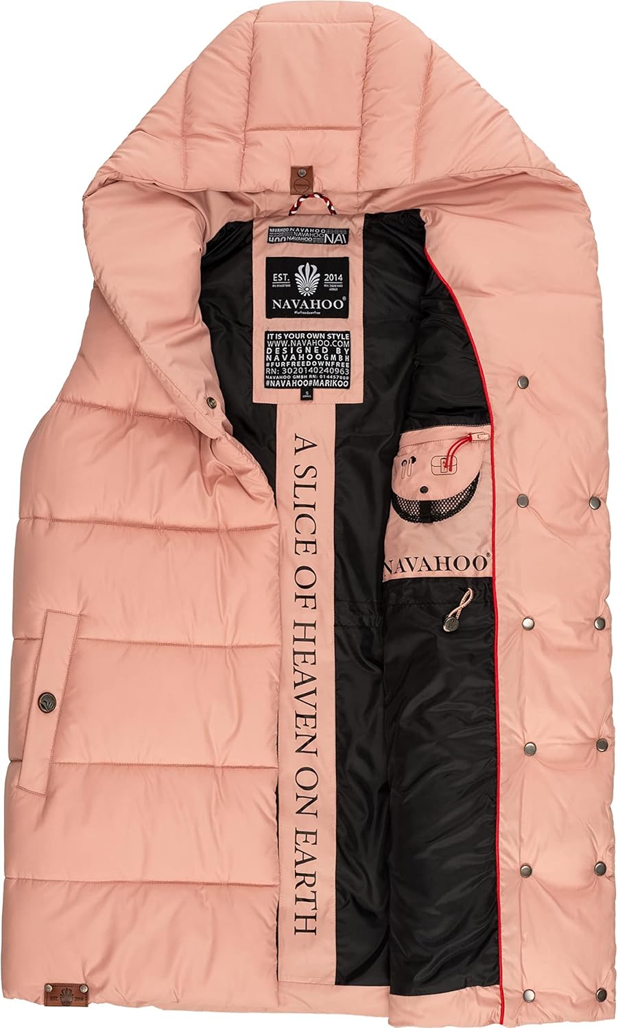 Navahoo warme Damen Winter Steppweste lang mit Kapuze Madilynaa XS-XXL M Rose, M Rose