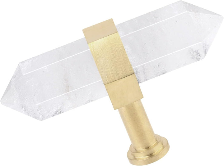 KYEYGWO 2 Stück Bergkristall Heilstein Punkt Möbelknöpfe mit Schrauben, Messing Schubladenknöpfe Kri