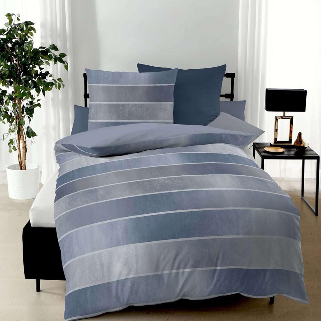 Kaeppel Bettwäsche Timeless Fein-Biber (blau 501, 1 x 80x80 + 1 x 155x220 cm) 155x220 cm + 80x80 cm