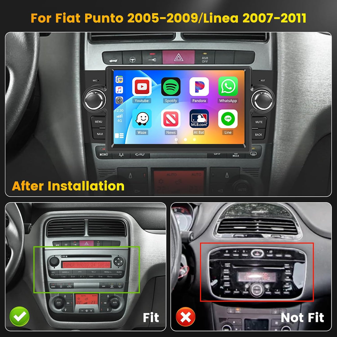 Hikity 2G+64G Android 15 Autoradio für FIAT Punto 2005-2009 / FIAT Linea 2007-2011 mit 7 Zoll Touchs