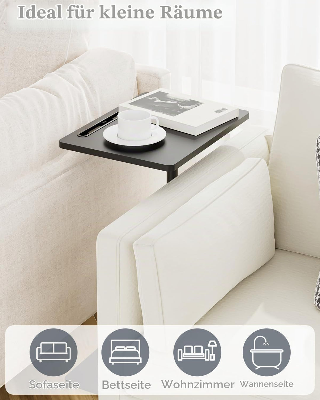 Beistelltisch C-Form, 360°Rotierend Couchtisch Klein, Höhenverstellbar Sofatisch,40x30x(45-81) cm,Ho