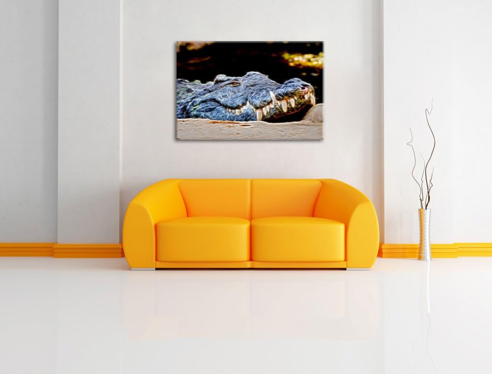 Dark gigantisches Krokodil Deluxe Format: 100x70 cm auf Leinwand, XXL riesige Bilder fertig gerahmt