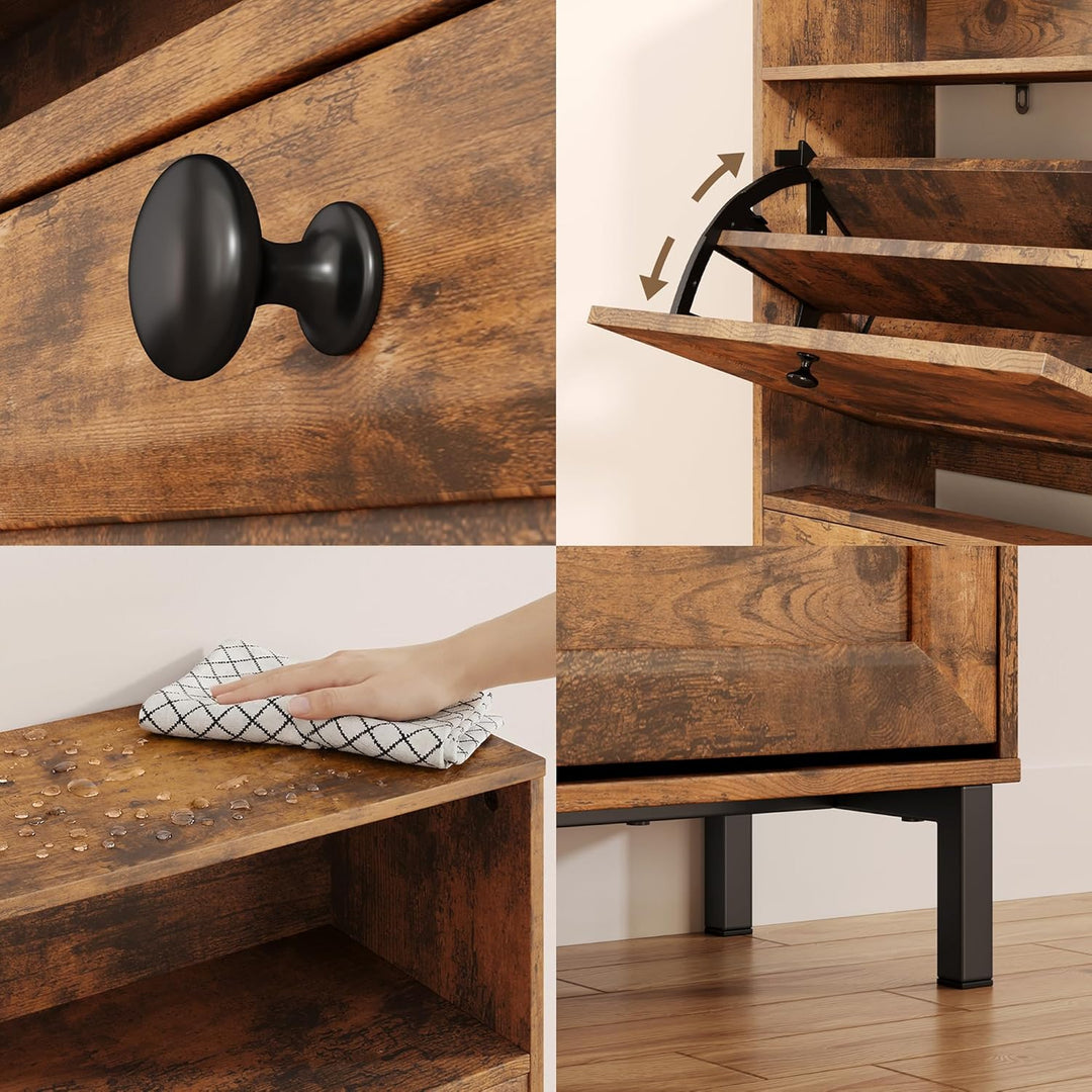Schuhschrank mit 4 Klappen, Schuhablage Schuhschrank schmal Schuhregal mit offenen Ablagefächern, ve