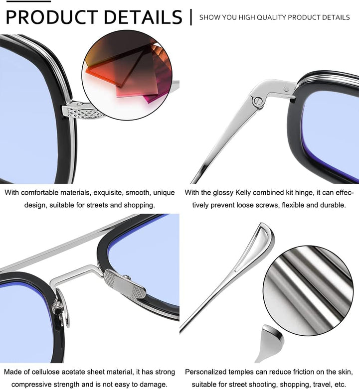 SHEEN KELLY Acetat High-End Tony Stark Sonnenbrille Nylon Linse Brillen für Männer Frauen Spinne Man