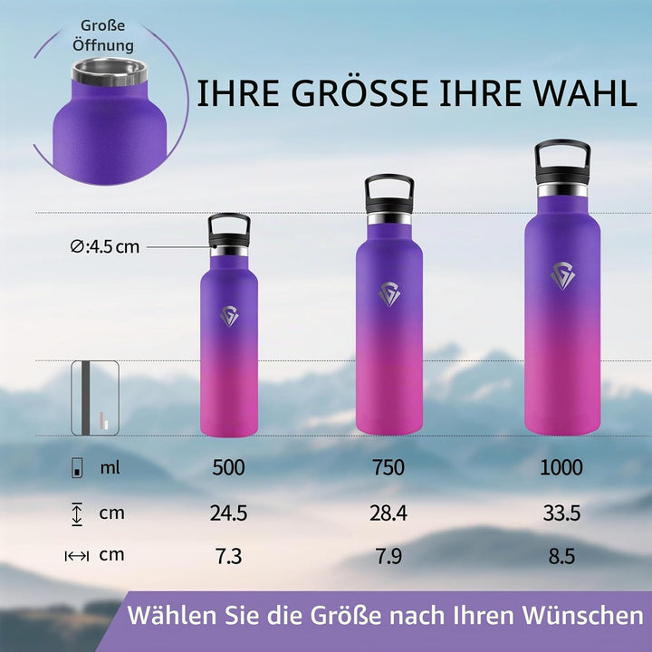 Trinkflasche, 750 ML BPA-Frei, Thermosflasche, Auslaufsichere Isolierflasche Doppelwandig, Wasserfla