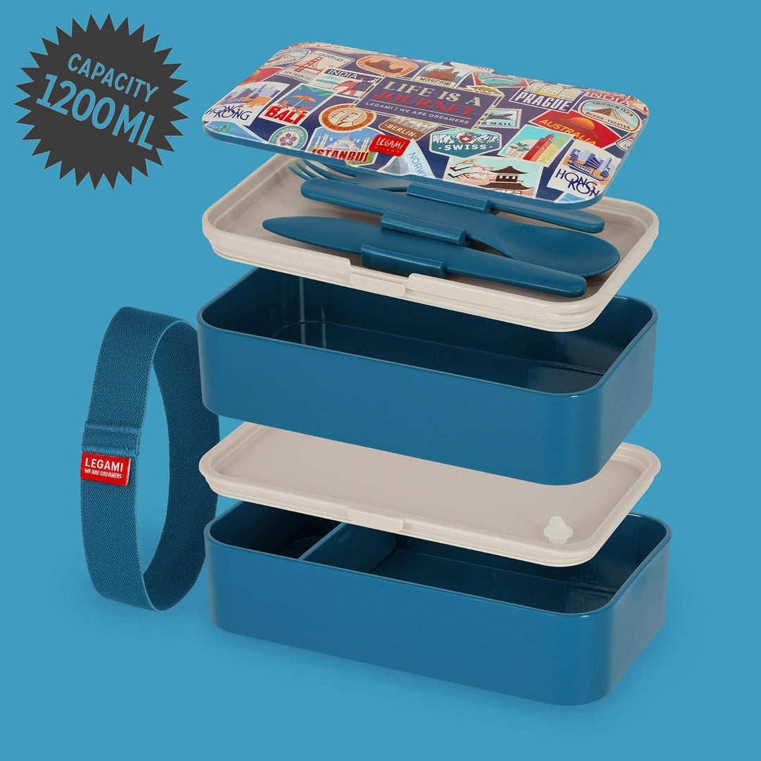 Legami – Lunchbox, 3 Besteckteile inklusive, Travel Stickers, Behälter, Fassungsvermögen 1200 ml, au