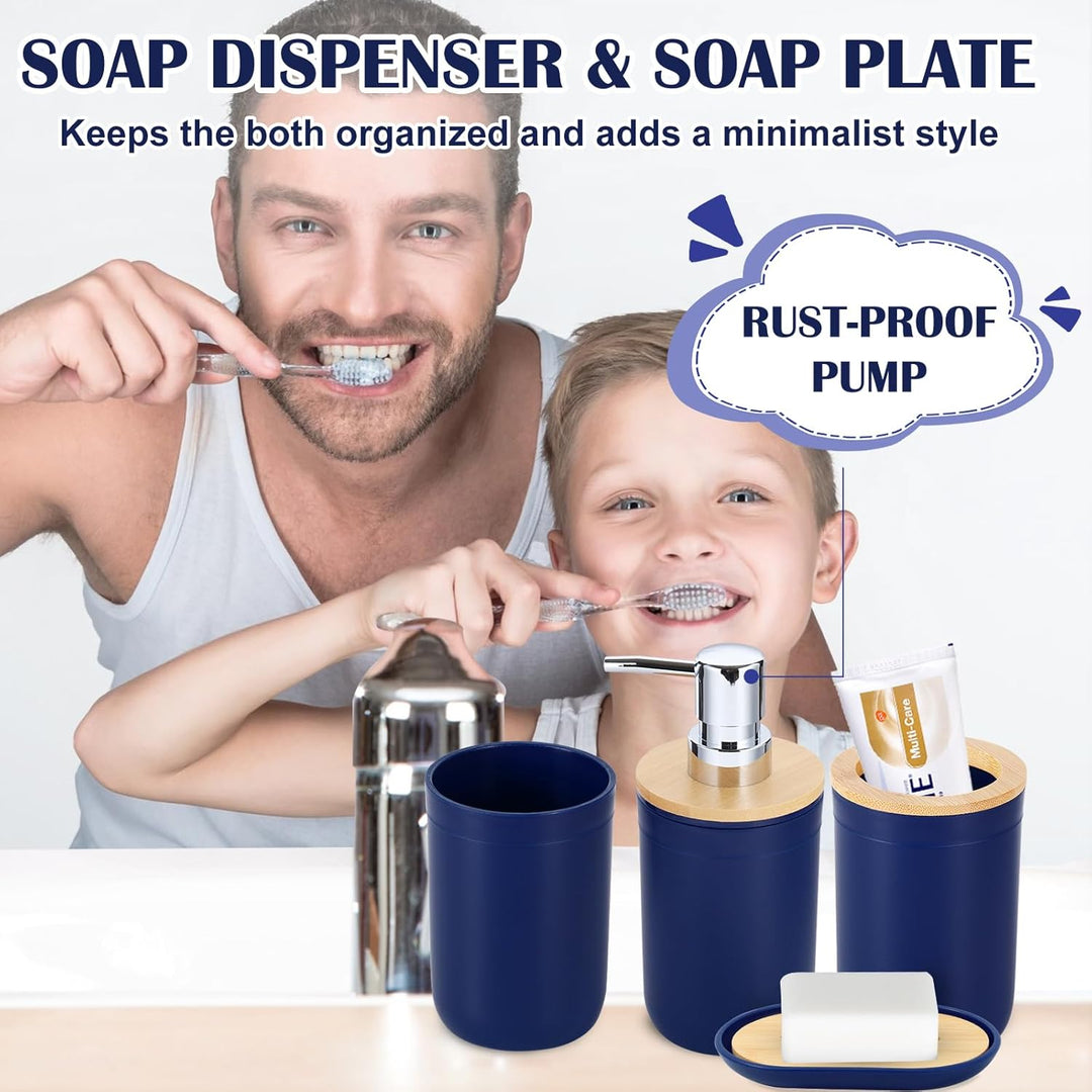 iMucci Badezimmer-Zubehör-Set, Marineblau, Badezimmer-Dekor-Set mit Mülleimer, WC-Bürste, Zahnbürste