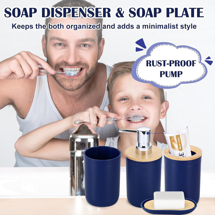 iMucci Badezimmer-Zubehör-Set, Marineblau, Badezimmer-Dekor-Set mit Mülleimer, WC-Bürste, Zahnbürste