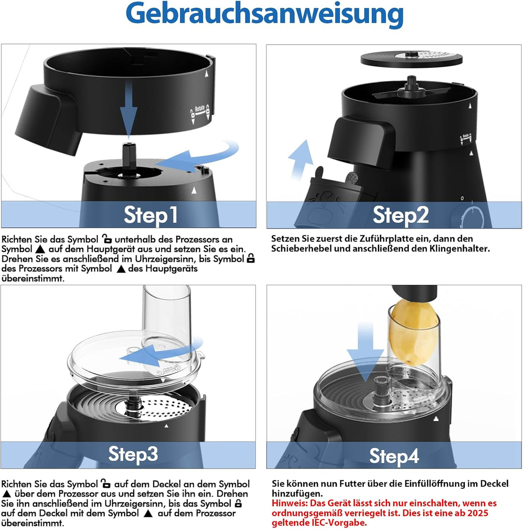 Käsereibe, Gemüsereibe, Salatschneider, elektrischer Gemüseschneider mit 6 verschiedenen Klingen, Ge