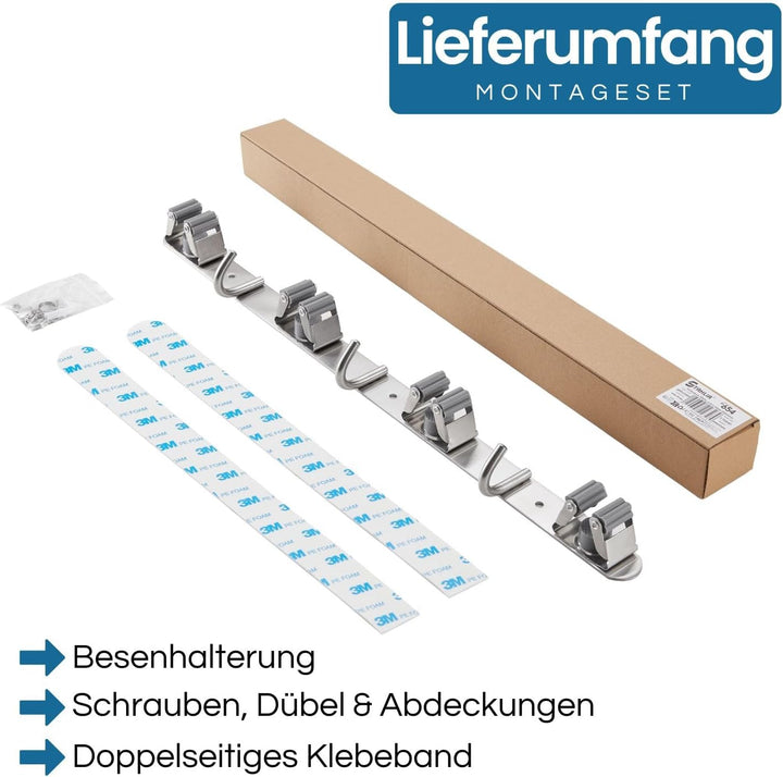 Stahlia Besenhalterung Wand Edelstahl Gerätehalter 3 Haken + 4 Halter gebürstet schraubbar & selbstk
