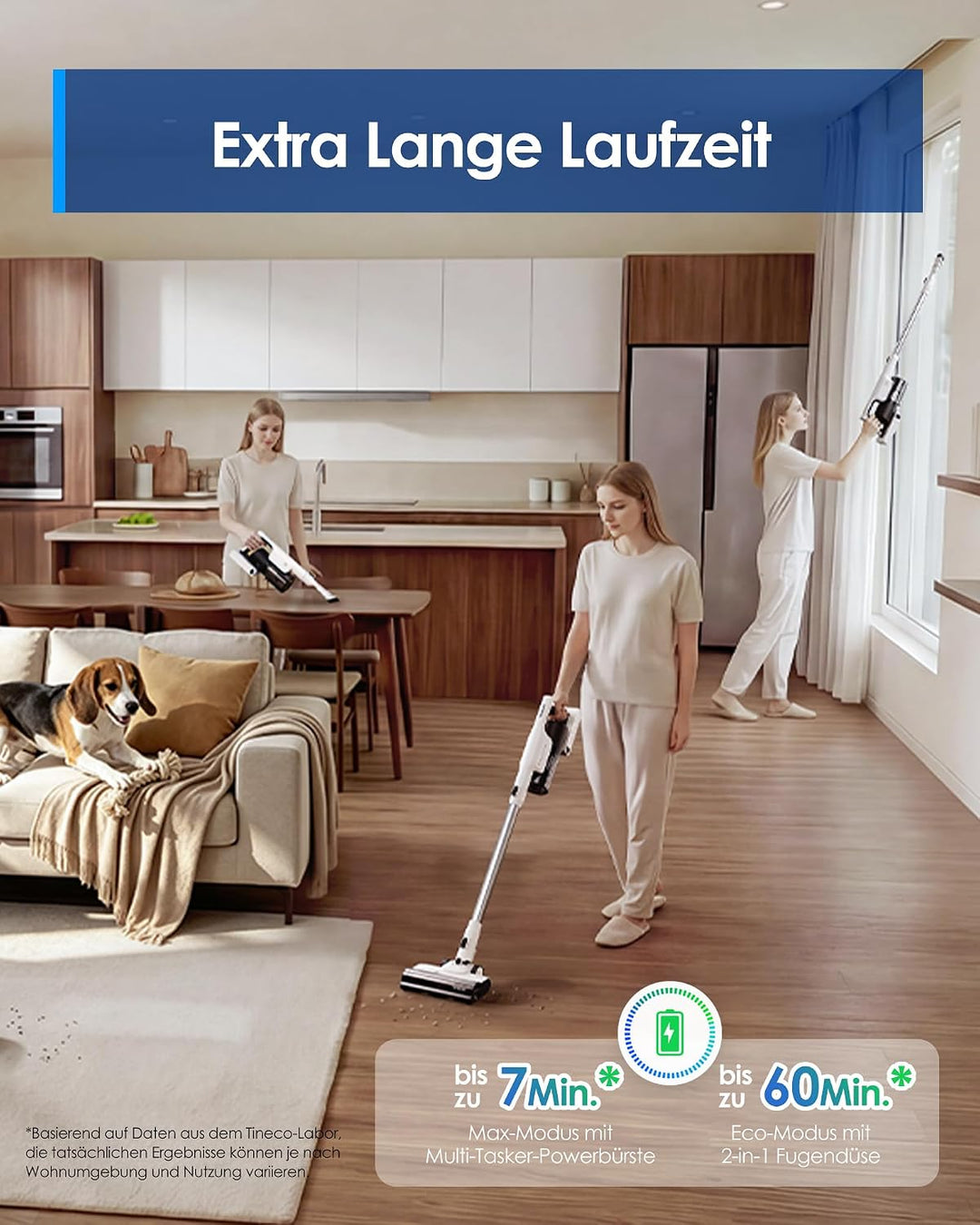 Tineco Pure ONE A25 Akku-Staubsauger, 200AW Starke Saugleistung, bis zu 60 Min Laufzeit, LED-Frontli
