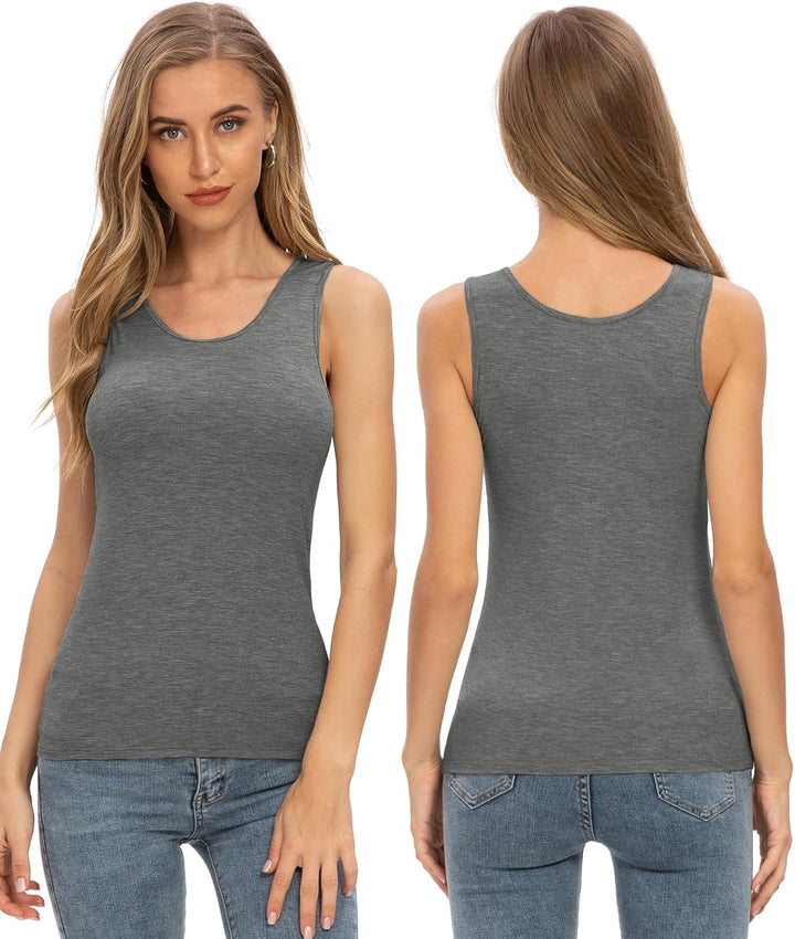 vislivin Elastische Tank Tops für Damen Unterhemden 3/4er Pack M 4er Pack - Schwarz/Dunkelgrau/Dunke