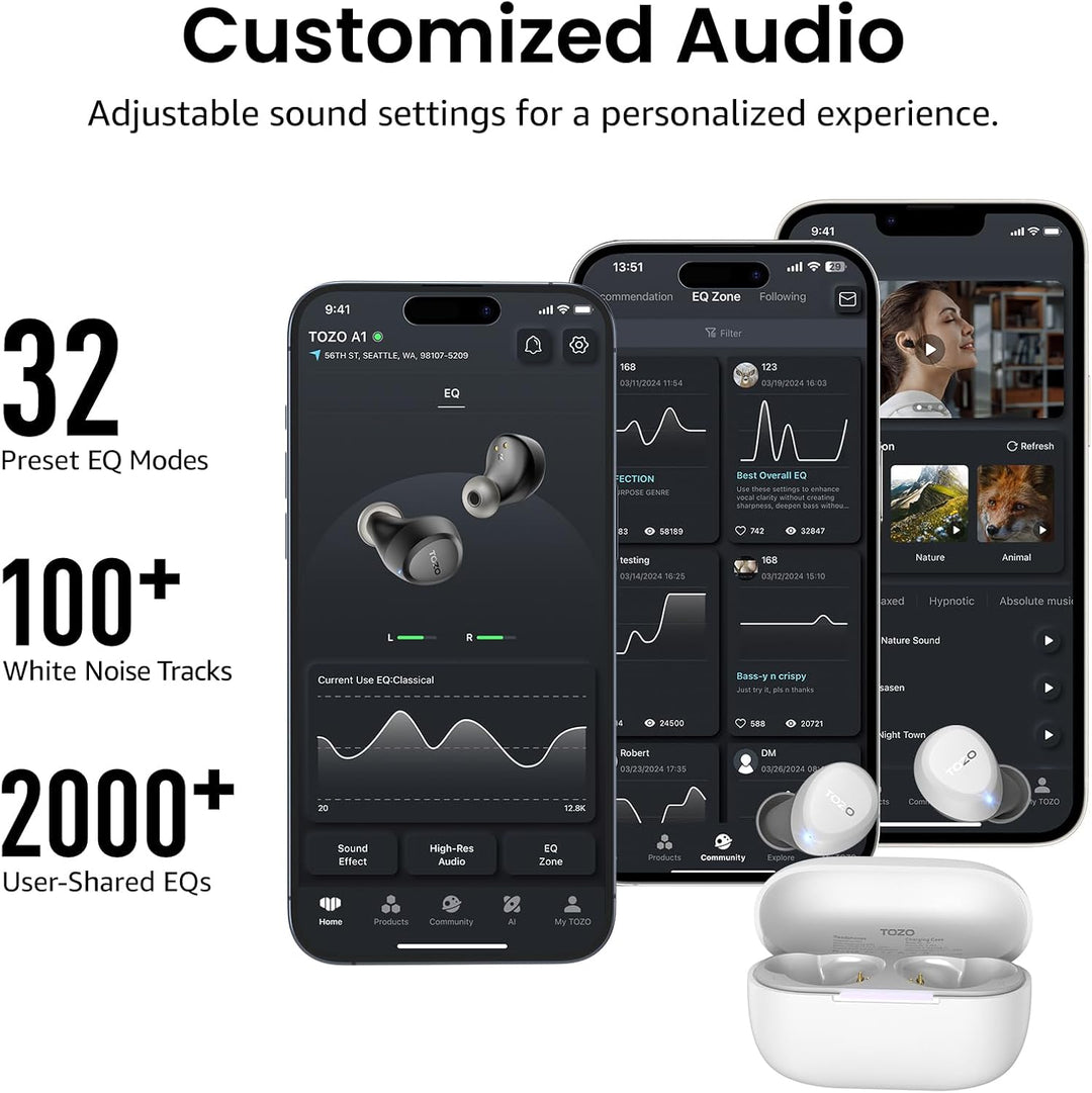 TOZO A1 Bluetooth Kopfhörer, Kopfhörer Kabellos Bluetooth 5.3 In Ear Kopfhörer mit APP Steuerung, 32
