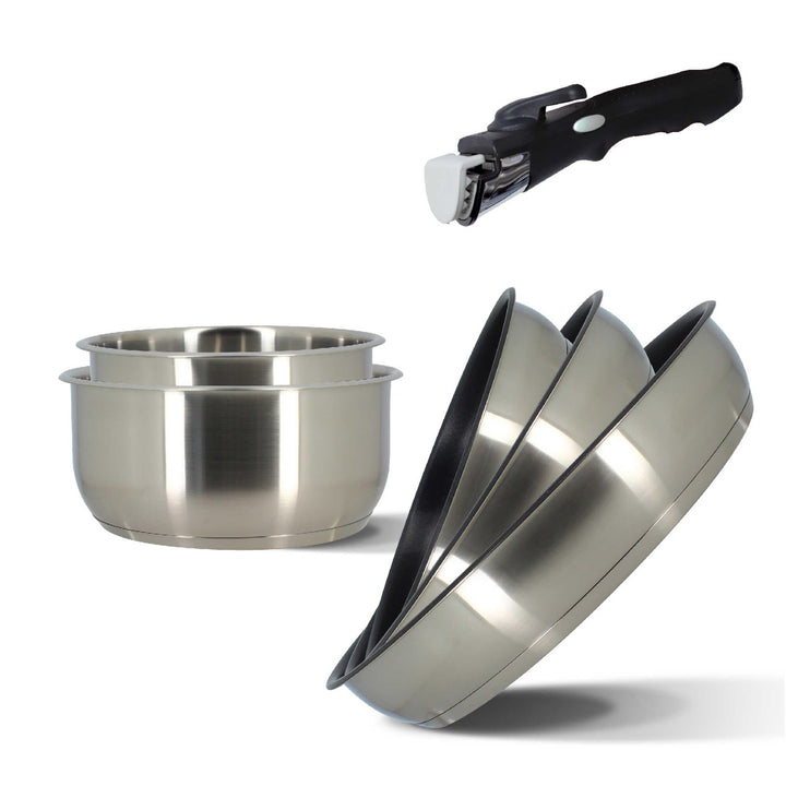Kochgeschirr-Set - Induktion - MENASTYL - 7930018 - Edelstahl - 6-teilig - Abnehmbarer Griff - Grau