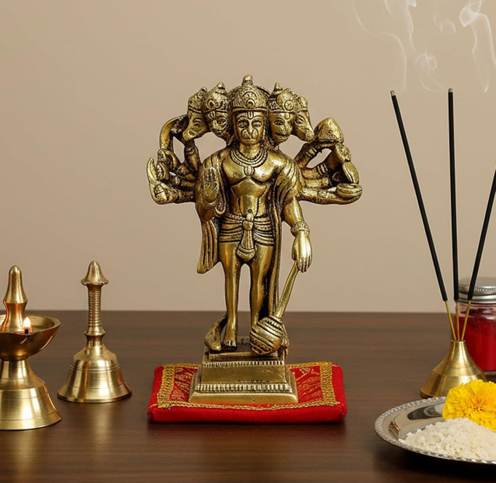 eSplanade Brass Panchmukhi Hanuman Anjaneya Pavan Putra Bajrangbali Idol Murti Moorti Statue (6.5 In
