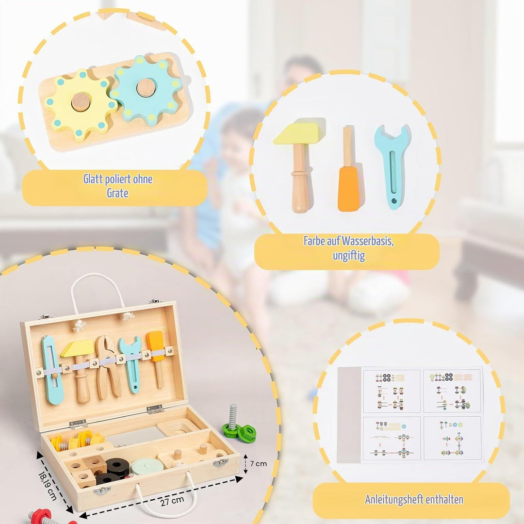 Werkzeugkoffer Kinder Spielzeug Werkzeug Kinder Holz Holzbaukasten Kinderwerkzeug Lernspielzeug Werk