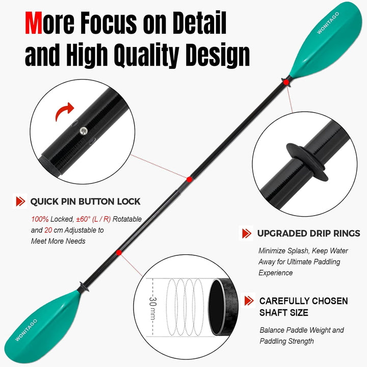 XUXIAKE Kajak Paddels Doppelpaddel mit Glasfaser Schaft und Nylon Klinge, Einstellbar 230-250 cm Dop