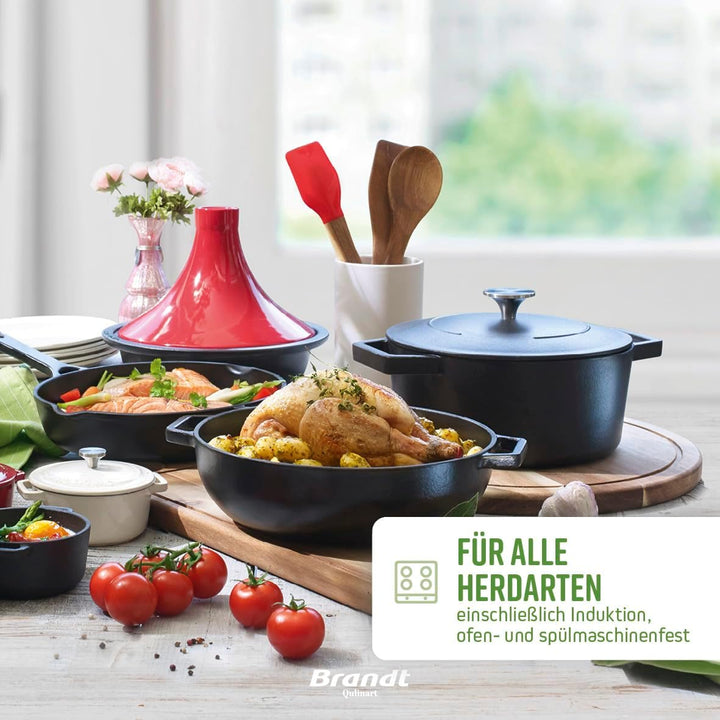 Qulinart by Brandt - Bräter Rund Individuell 28 cm - Inhalt 6,8 l - Deckel aus Gusseisen mit Knopf a
