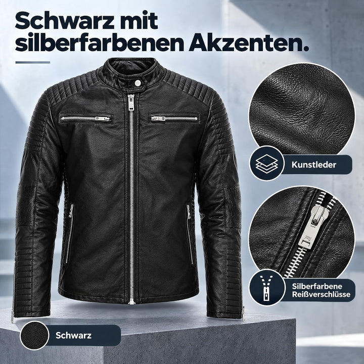 Herren Lederjacke Kunstleder Bikerjacke Übergangsjacke Brooklyn Slim Fit Schwarz XL Schwarz, XL Schw