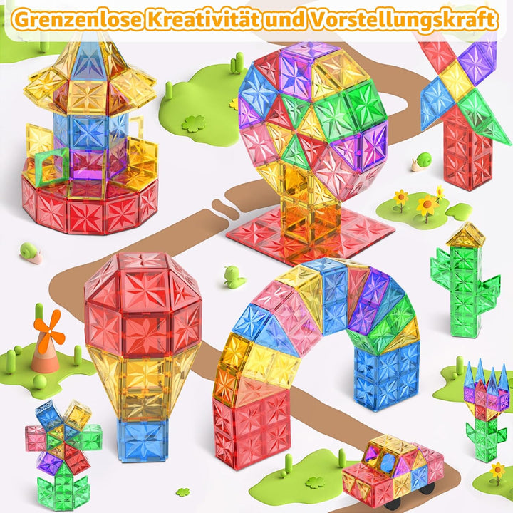 Perbabe Magnetische Bausteine, 61 Teile Magnete Kinder Stärker Magnetbausteine 3D STEM Montessori Sp