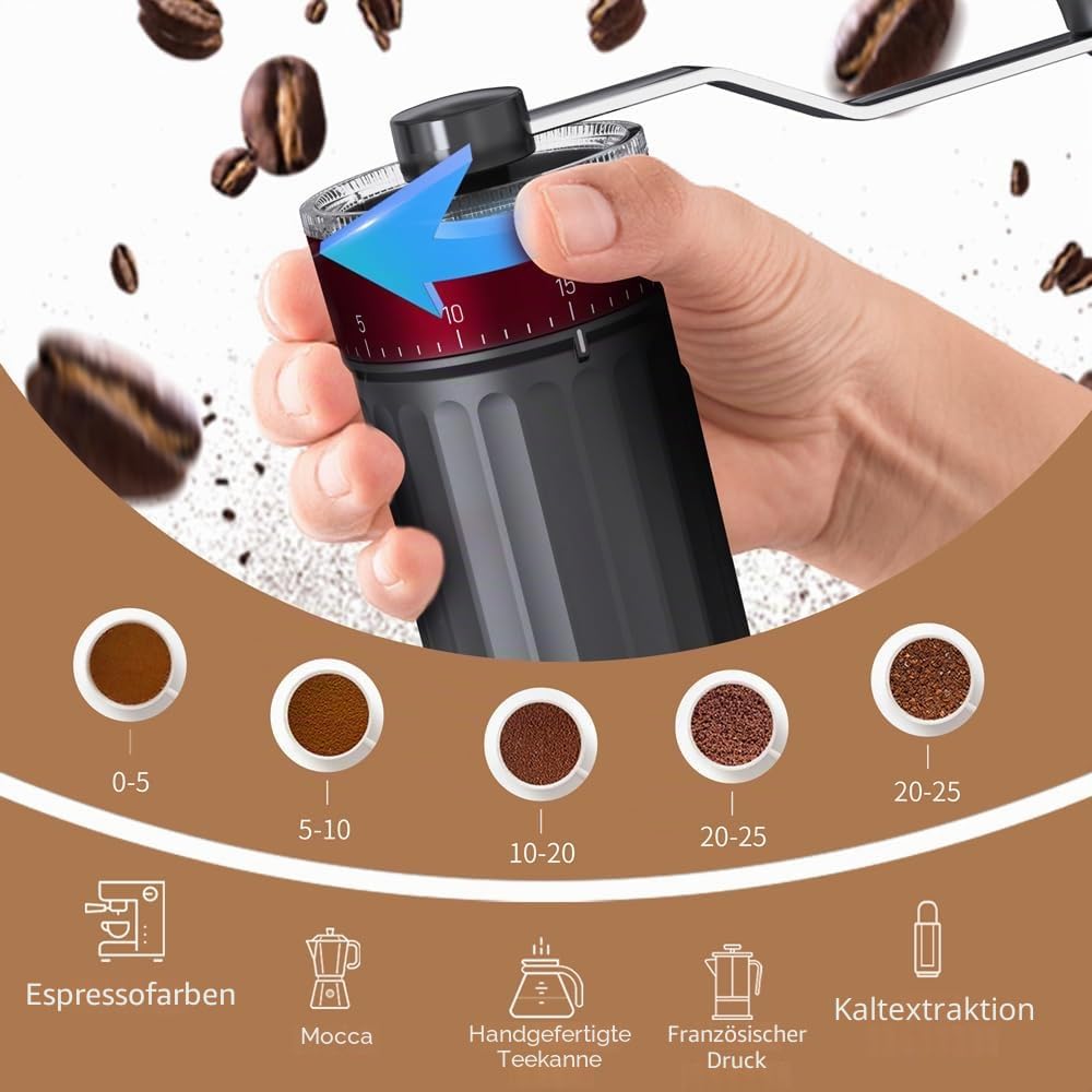 Tragbarer Kaffeemühle Konischer Mahlwerk für Espresso French Press Pour Over Doppellager Äusserer Ei