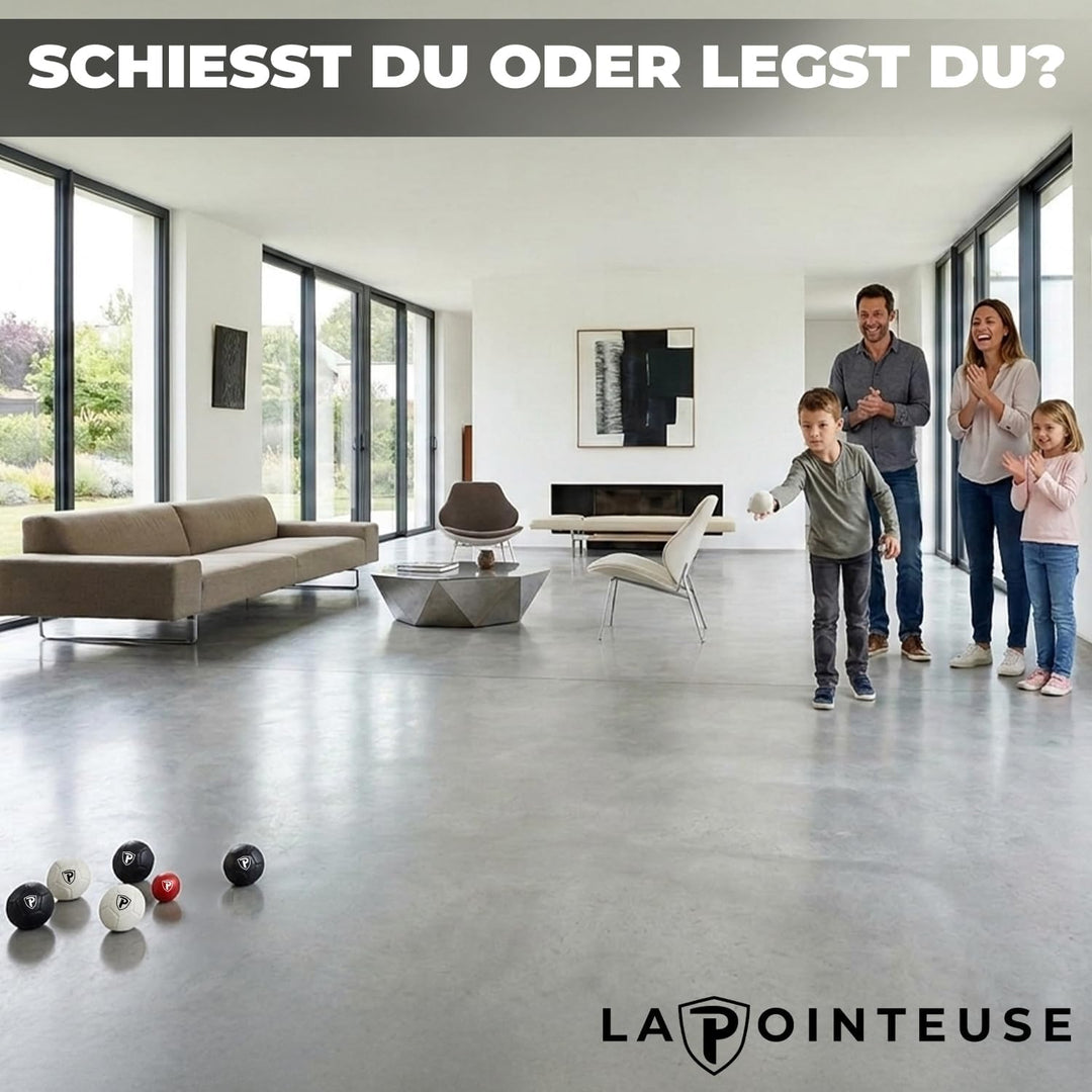 LA POINTEUSE – Indoor-Boule-Spiel – 6 Kugeln, 1 Zielkugel, 1 Tragetasche verstärkten Nähten – Für Ki