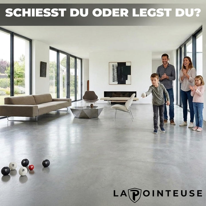 LA POINTEUSE – Indoor-Boule-Spiel – 6 Kugeln, 1 Zielkugel, 1 Tragetasche verstärkten Nähten – Für Ki